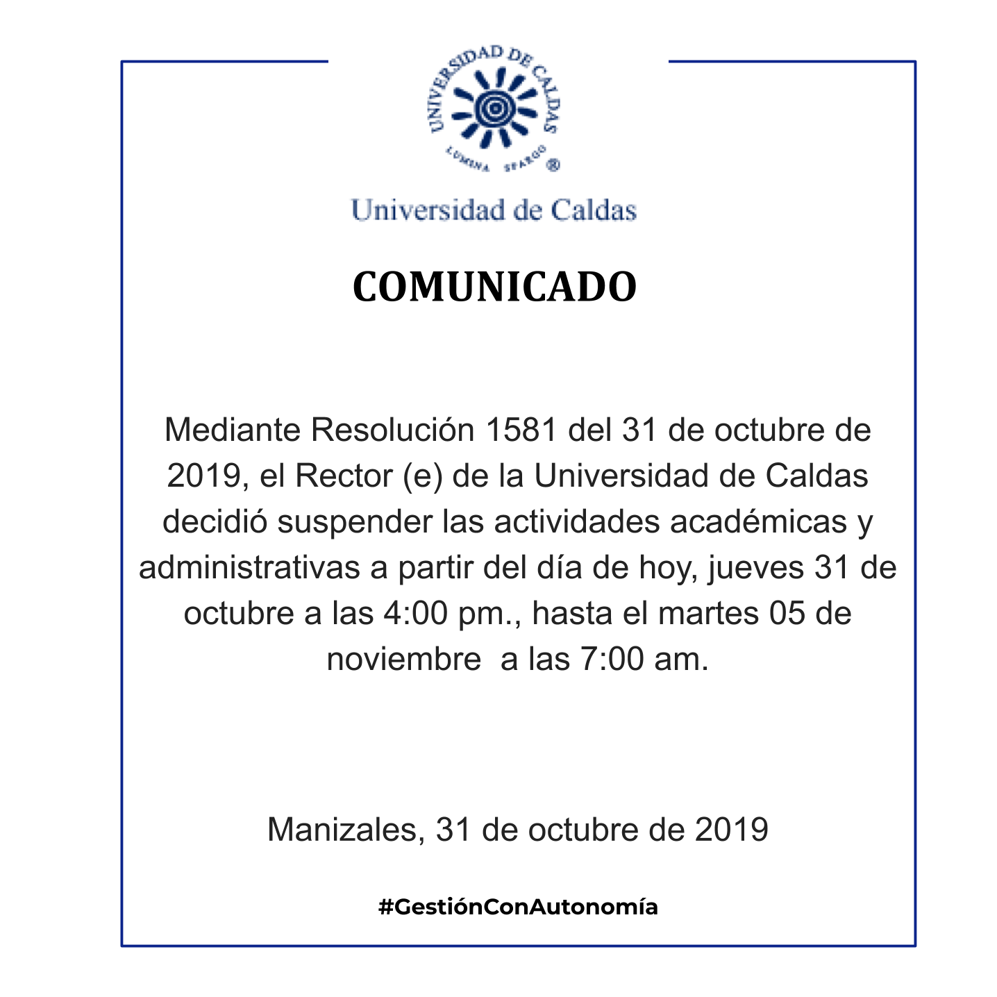 Comunicado Oficial Rectoría Universidad De Caldas 3862